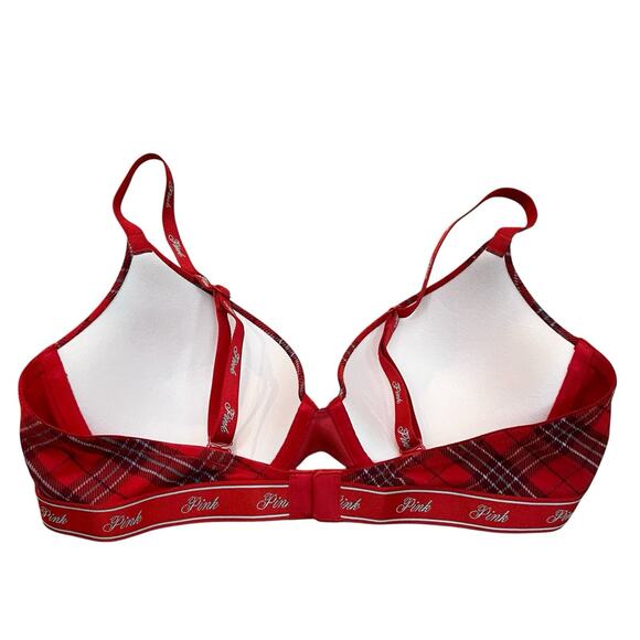 Victorias Secret Pink Wear Everywear Push Up Bra 36C Red Plaid Logo Holiday Wire - Picture 3 of 8